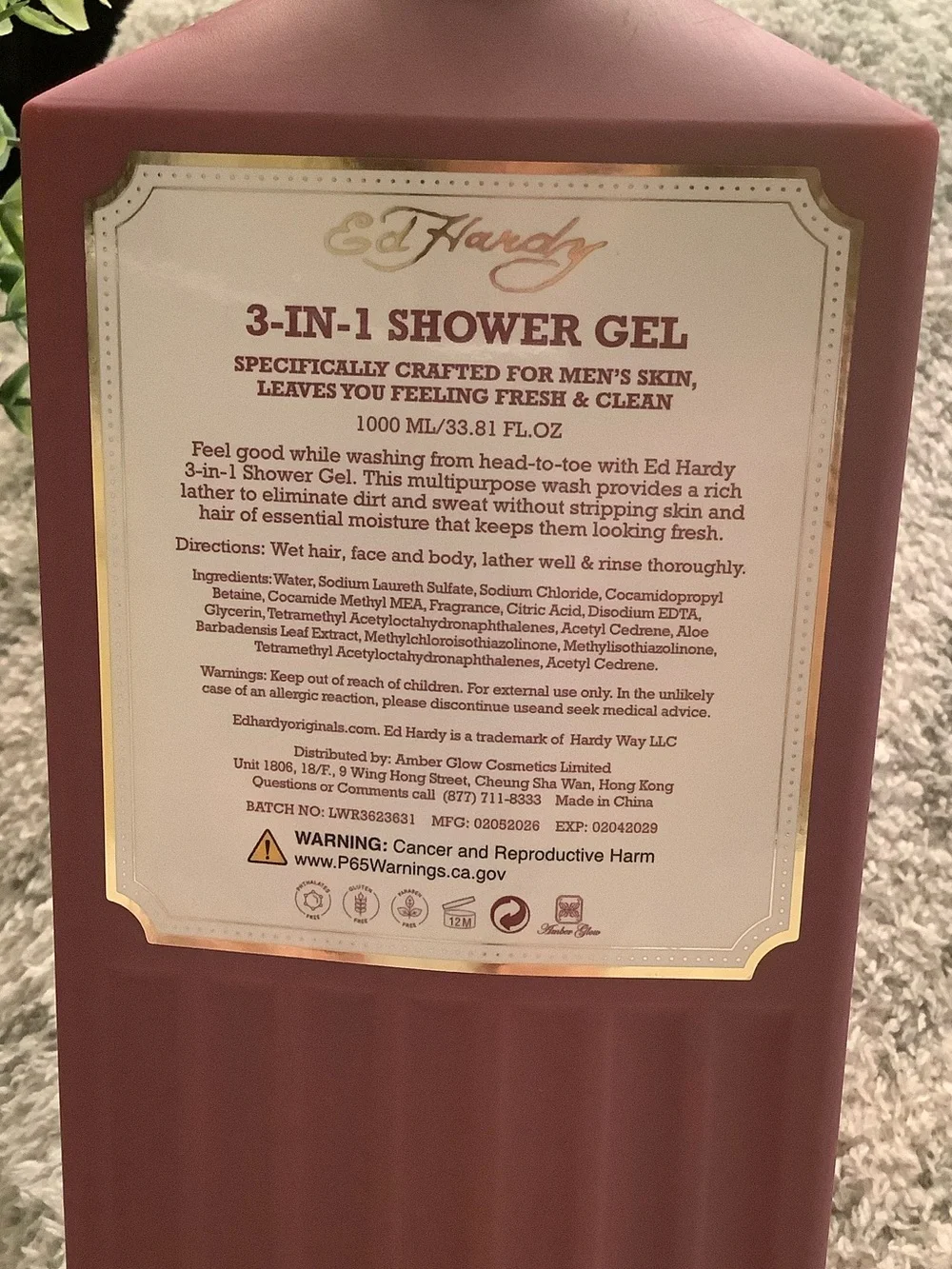 Ed Hardy 3-IN-1 Shower Gel Scented Fresh Bergamot Blaze in XL 33.81oz.
